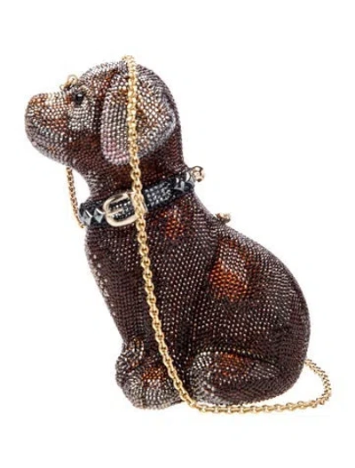 Pre-owned Judith Leiber Crystal Minaudière In Brown