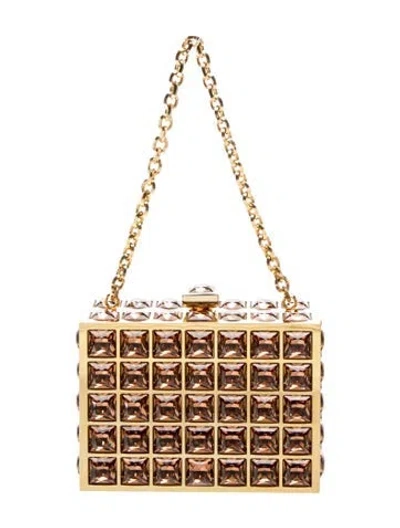 Pre-owned Judith Leiber Crystal Minaudière In Brown