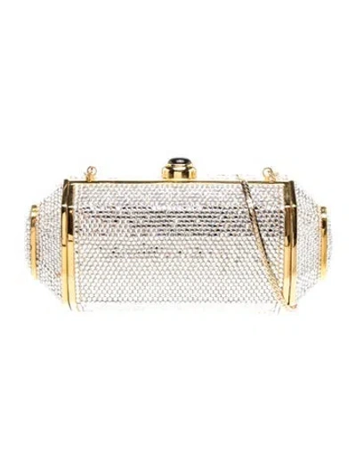 Pre-owned Judith Leiber Crystal Minaudière In Clear/gold