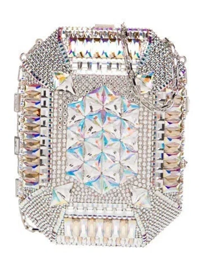 Pre-owned Judith Leiber Crystal Minaudière In Clear/metallic/silver