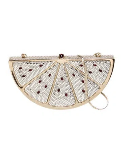 Pre-owned Judith Leiber Crystal Minaudière In Gold