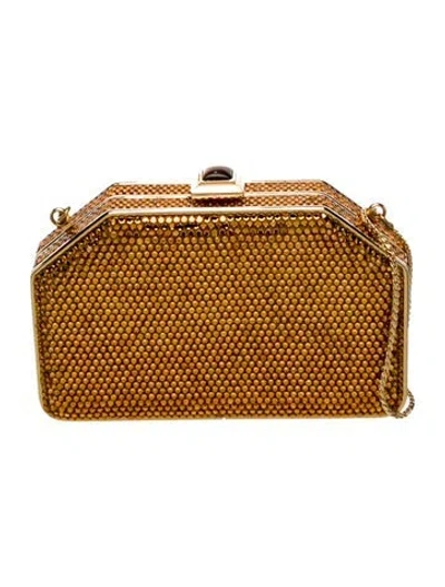 Pre-owned Judith Leiber Crystal Minaudière In Gold