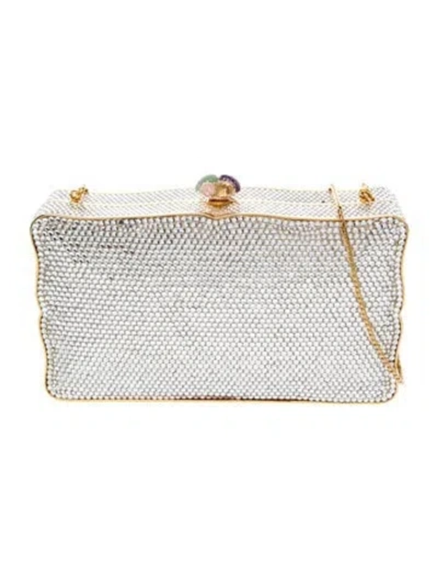 Pre-owned Judith Leiber Crystal Minaudière In Gold