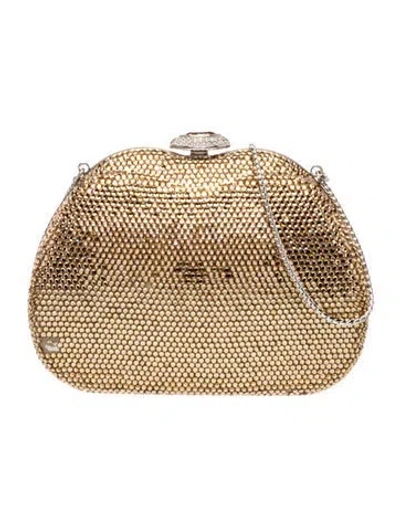 Pre-owned Judith Leiber Crystal Minaudière In Gold