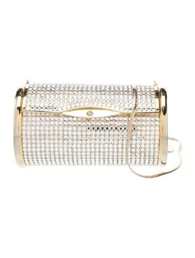 Pre-owned Judith Leiber Crystal Minaudière In Gold