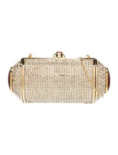 Pre-owned Judith Leiber Crystal Minaudière In Gold