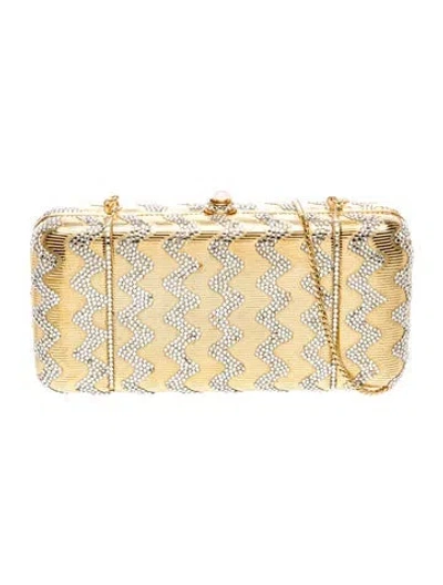 Pre-owned Judith Leiber Crystal Minaudière In Gold