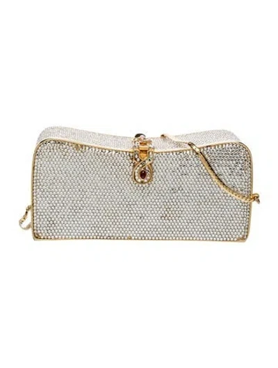 Pre-owned Judith Leiber Crystal Minaudière In Gold/metallic/silver
