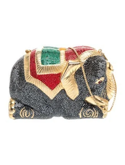 Pre-owned Judith Leiber Crystal Minaudière In Gray