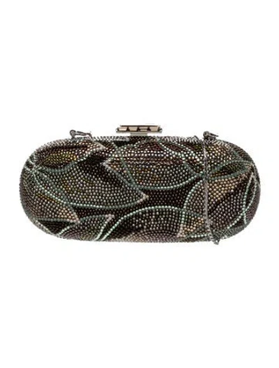 Pre-owned Judith Leiber Crystal Minaudière In Green