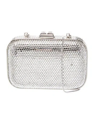 Pre-owned Judith Leiber Crystal Minaudière In Metallic/silver