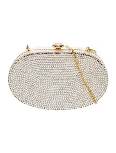 Pre-owned Judith Leiber Crystal Minaudière In Metallic/silver