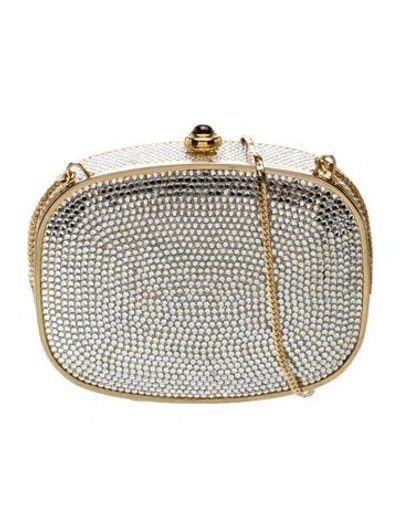 Pre-owned Judith Leiber Crystal Minaudière In Metallic/silver