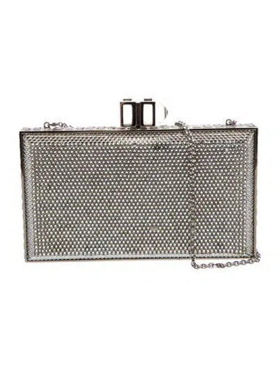 Pre-owned Judith Leiber Crystal Minaudière In Metallic/silver