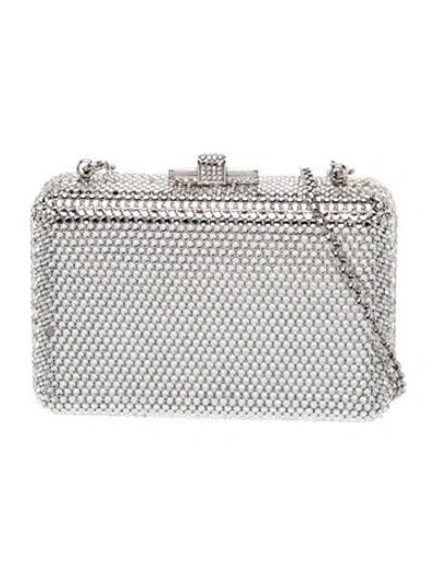 Pre-owned Judith Leiber Crystal Minaudière In Metallic/silver