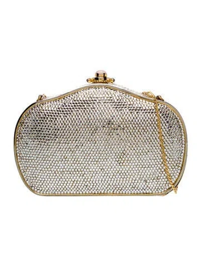 Pre-owned Judith Leiber Crystal Minaudière In Metallic/silver