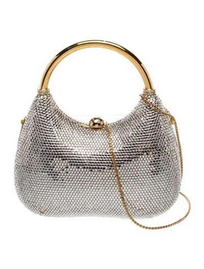 Pre-owned Judith Leiber Crystal Minaudière In Metallic/silver