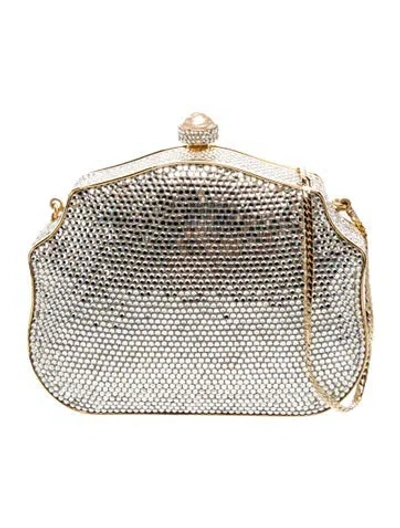 Pre-owned Judith Leiber Crystal Minaudière In Metallic/silver