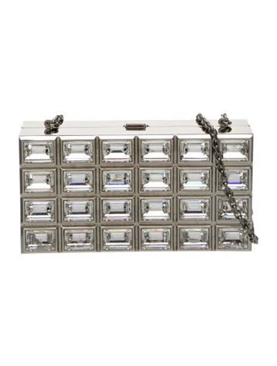 Pre-owned Judith Leiber Crystal Minaudière In Metallic/silver