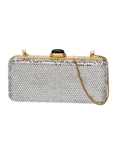 Pre-owned Judith Leiber Crystal Minaudière In Metallic/silver