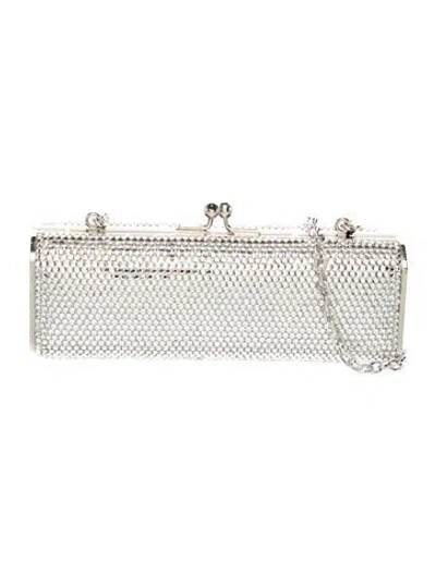Pre-owned Judith Leiber Crystal Minaudière In Metallic/silver