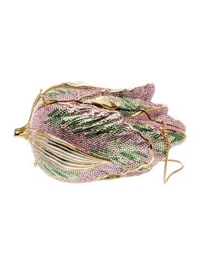 Pre-owned Judith Leiber Crystal Minaudière In Neutral