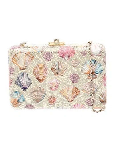 Pre-owned Judith Leiber Crystal Minaudière In Neutral