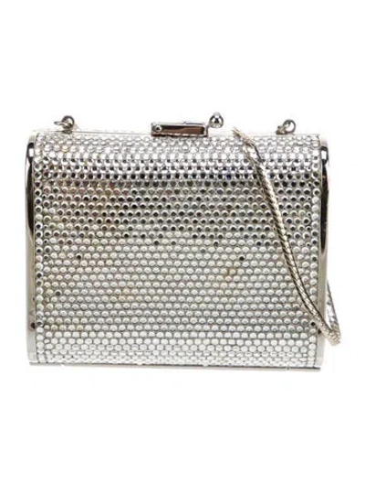 Pre-owned Judith Leiber Crystal Minaudière In Silver