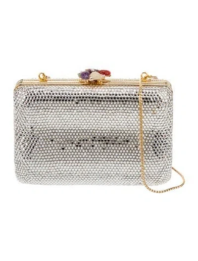 Pre-owned Judith Leiber Crystal Minaudière In Silver