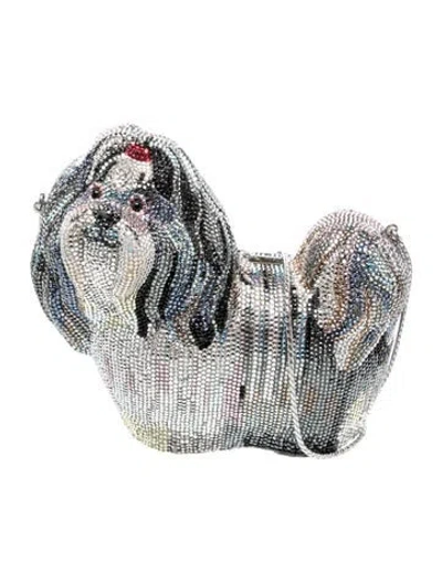 Pre-owned Judith Leiber Crystal Minaudière In Silver