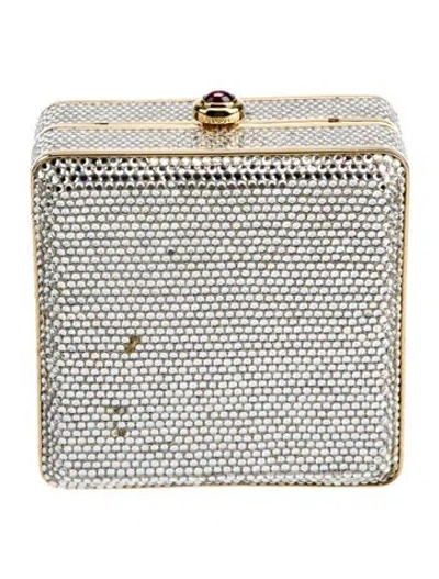 Pre-owned Judith Leiber Crystal Minaudière In Silver