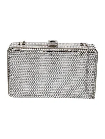 Pre-owned Judith Leiber Crystal Minaudière In Silver