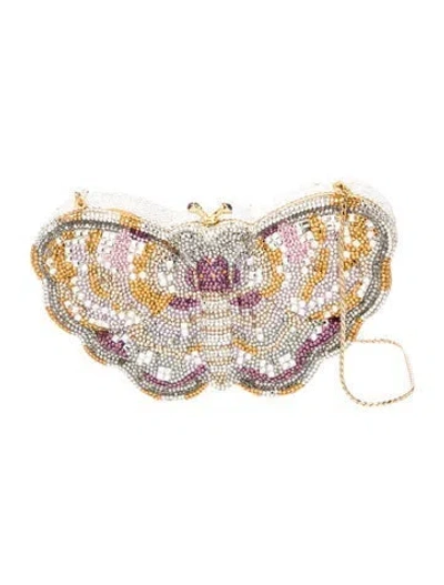 Pre-owned Judith Leiber Crystal Minaudière In Silver