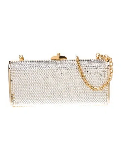 Pre-owned Judith Leiber Crystal Minaudière In Silver