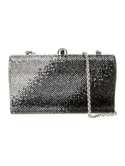 Pre-owned Judith Leiber Crystal Minaudière In Silver