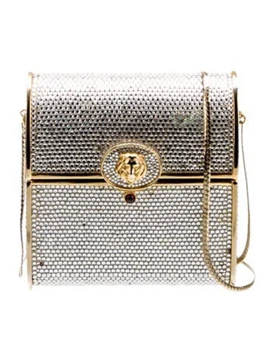 Pre-owned Judith Leiber Crystal Minaudière In Silver
