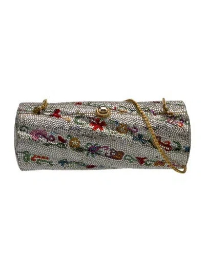 Pre-owned Judith Leiber Crystal Minaudière In Silver