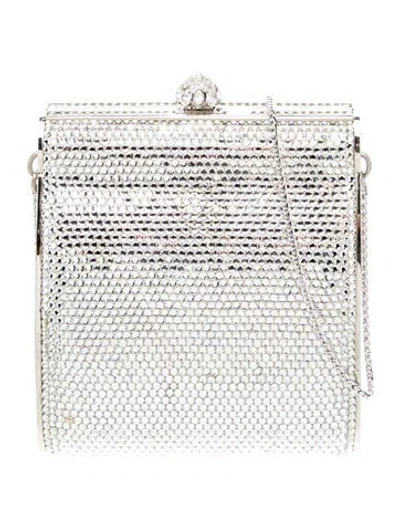 Pre-owned Judith Leiber Crystal Minaudière In Silver
