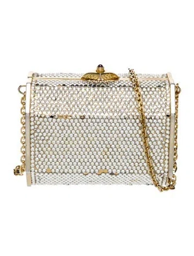 Pre-owned Judith Leiber Crystal Minaudière In Silver