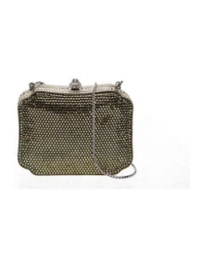 Pre-owned Judith Leiber Crystal Minaudière In Silver