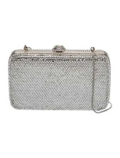 Pre-owned Judith Leiber Crystal Minaudière In Silver