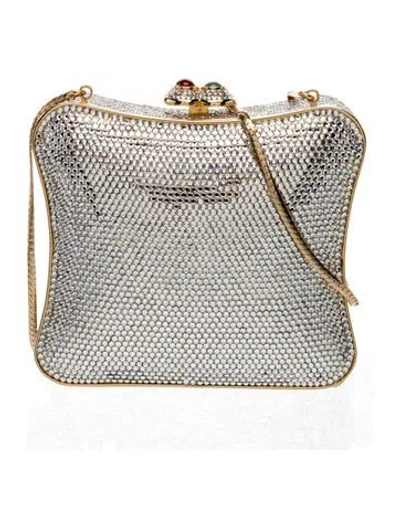 Pre-owned Judith Leiber Crystal Minaudière In Silver