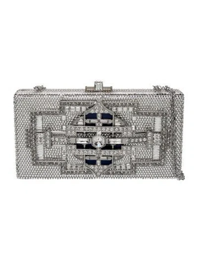 Pre-owned Judith Leiber Crystal Minaudière In Silver