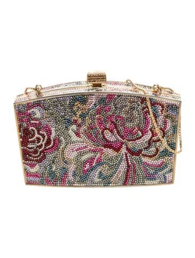 Pre-owned Judith Leiber Crystal Minaudière In Silver