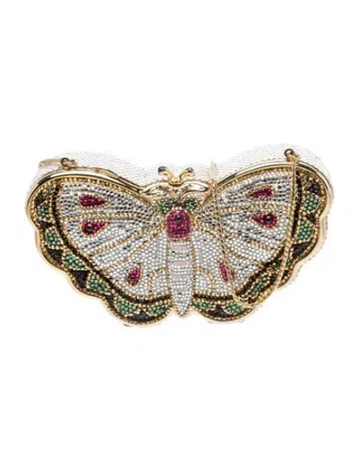 Pre-owned Judith Leiber Crystal Minaudière In Silver