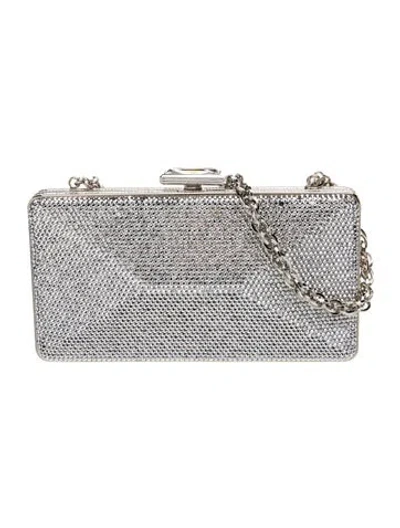 Pre-owned Judith Leiber Crystal Minaudière In Silver