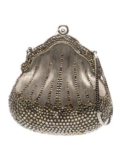Pre-owned Judith Leiber Crystal Minaudière In Silver