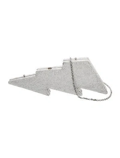 Pre-owned Judith Leiber Crystal Minaudière In Silver
