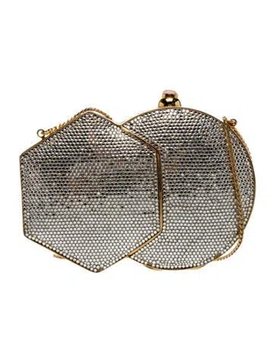 Pre-owned Judith Leiber Crystal Minaudière In Silver