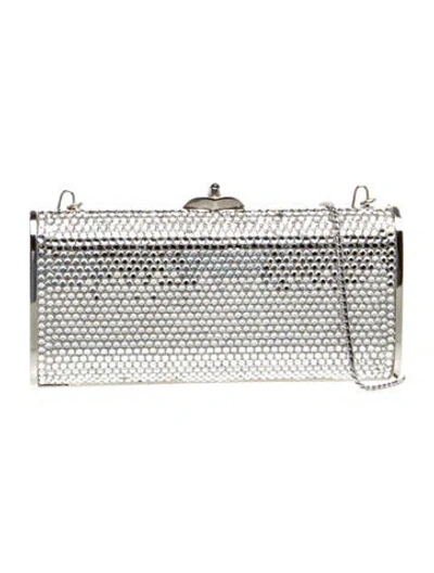 Pre-owned Judith Leiber Crystal Minaudière In Silver